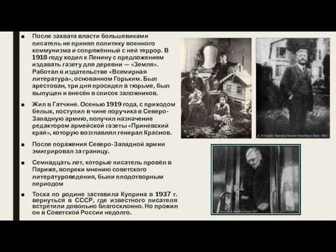 После захвата власти большевиками писатель не принял политику военного коммунизма