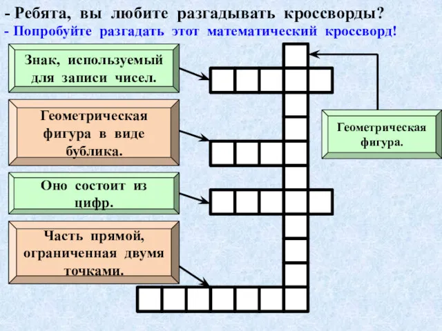 - Ребята, вы любите разгадывать кроссворды? - Попробуйте разгадать этот