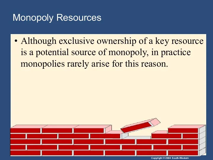 Monopoly Resources Although exclusive ownership of a key resource is a potential source