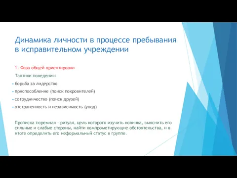 Динамика личности в процессе пребывания в исправительном учреждении 1. Фаза