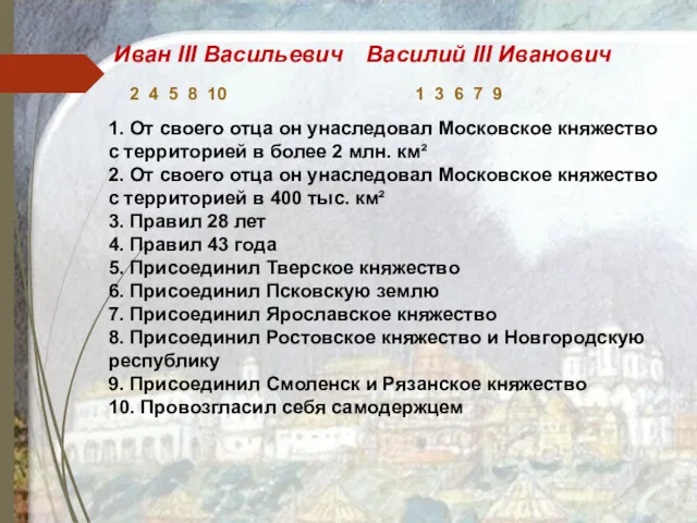 1. От своего отца он унаследовал Московское княжество с территорией