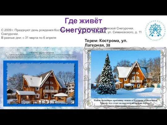 Терем: Кострома, ул. Лагерная, 38 Где живёт Снегурочка? Резиденция Костромской