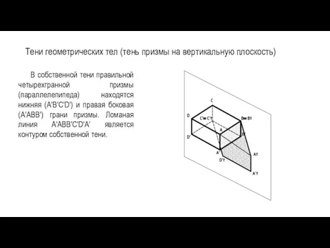 Тени геометрических тел (тень призмы на вертикальную плоскость) В собственной