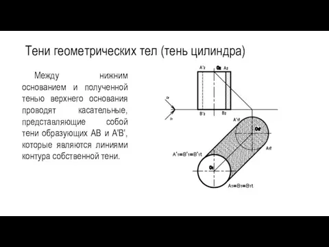 Тени геометрических тел (тень цилиндра) Между нижним основанием и полученной