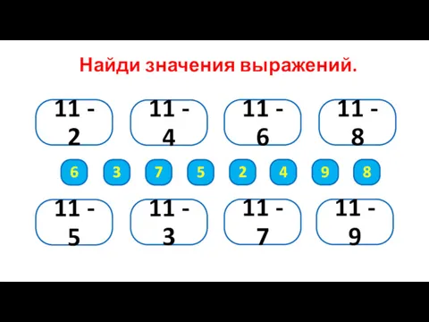 Найди значения выражений. 11 - 2 11 - 4 11 - 6 11