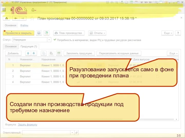 - . Создали план производства продукции под требуемое назначение Разузлование