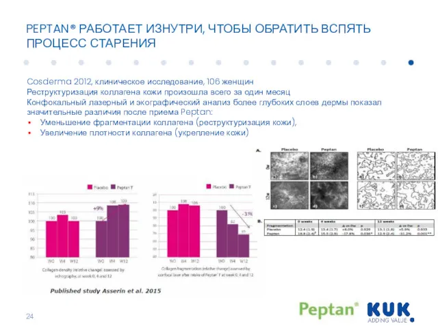 PEPTAN® РАБОТАЕТ ИЗНУТРИ, ЧТОБЫ ОБРАТИТЬ ВСПЯТЬ ПРОЦЕСС СТАРЕНИЯ Cosderma 2012,