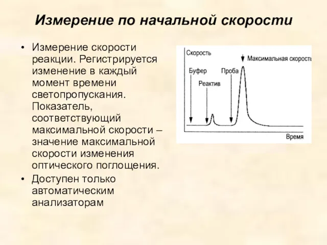 Измерение по начальной скорости Измерение скорости реакции. Регистрируется изменение в