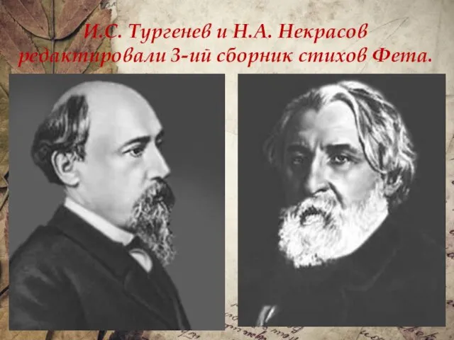 И.С. Тургенев и Н.А. Некрасов редактировали 3-ий сборник стихов Фета.