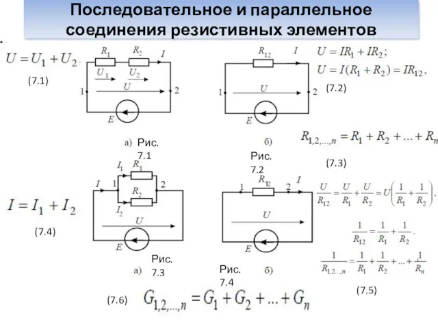 Последовательное и параллельное соединения резистивных элементов (7.1) (7.2) (7.3) (7.4)