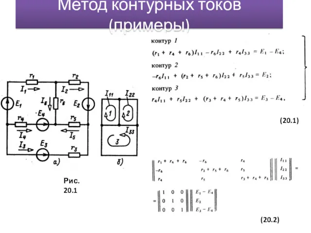 Метод контурных токов(примеры) Рис. 20.1 (20.1) (20.2)
