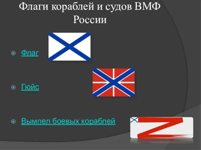 Флаги кораблей и судов ВМФ России Флаг Гюйс Вымпел боевых кораблей