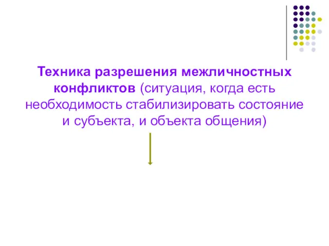 Техника разрешения межличностных конфликтов (ситуация, когда есть необходимость стабилизировать состояние и субъекта, и объекта общения)