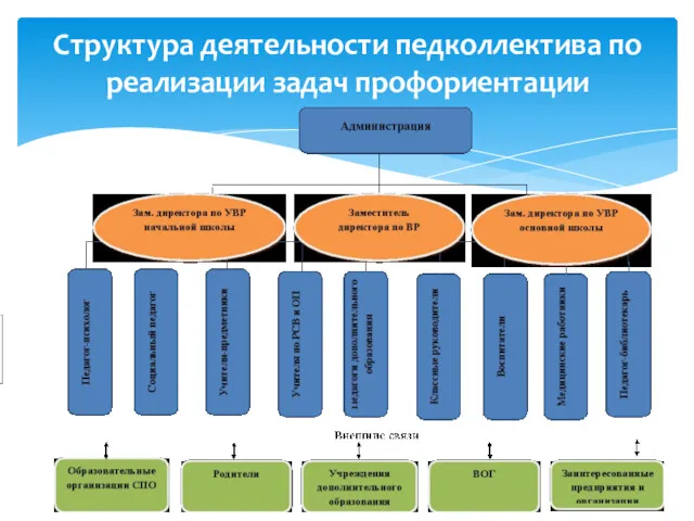 Структура деятельности педколлектива по реализации задач профориентации