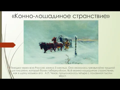 «Конно-лошадиное странствие» Поездка через всю Россию заняла 3 месяца. Она