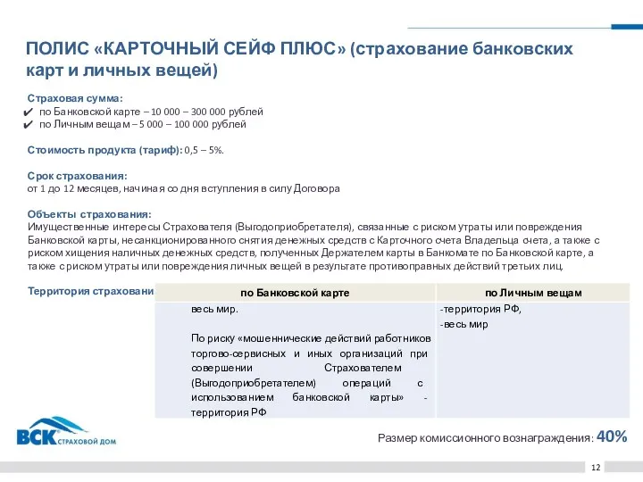 ПОЛИС «КАРТОЧНЫЙ СЕЙФ ПЛЮС» (страхование банковских карт и личных вещей)