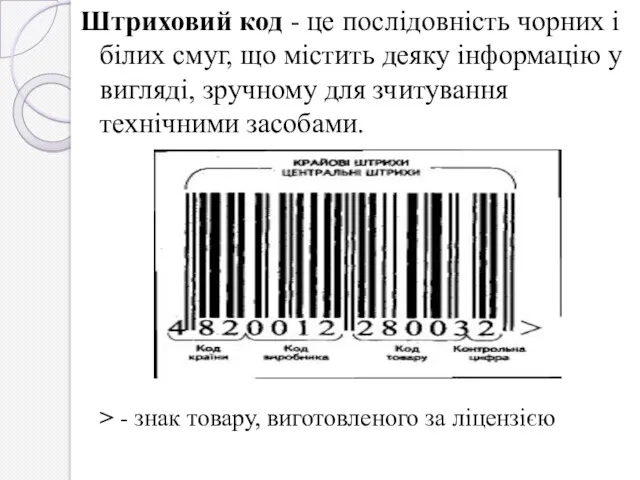 Штриховий код - це послідовність чорних і білих смуг, що