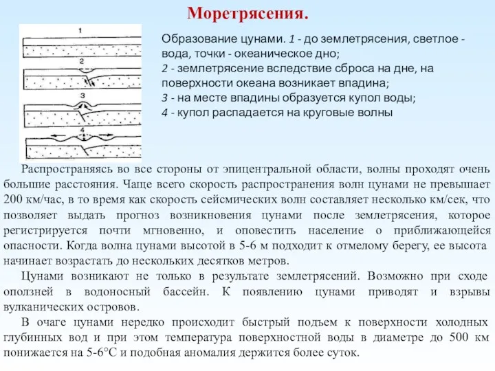 Моретрясения. Распространяясь во все стороны от эпицентральной области, волны проходят