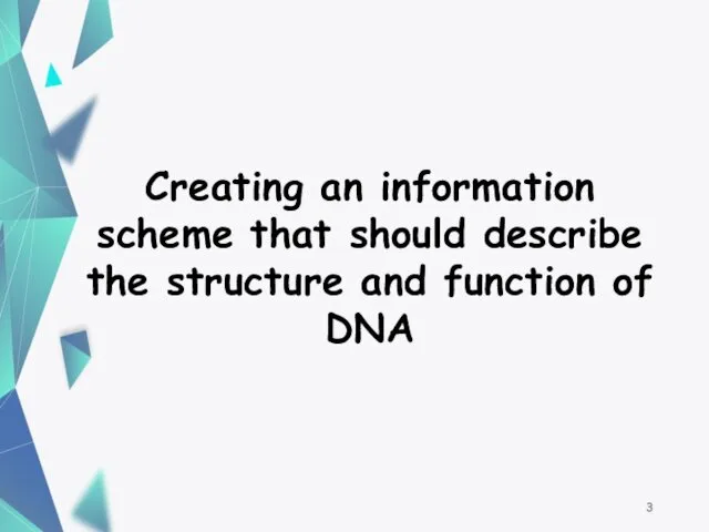 Creating an information scheme that should describe the structure and function of DNA