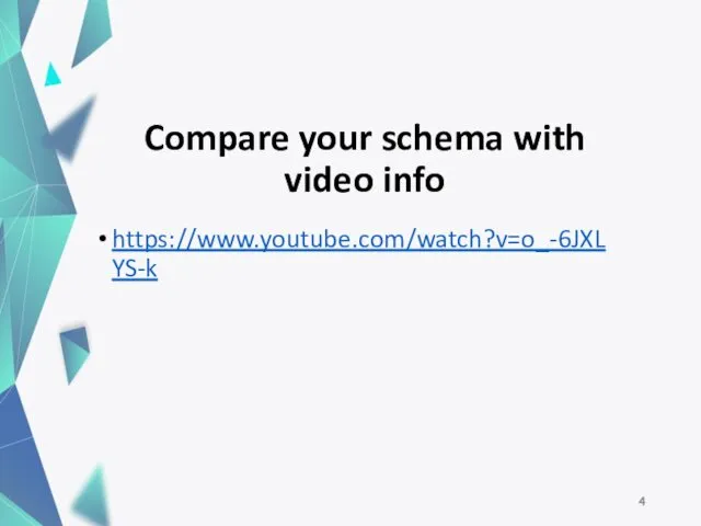 Compare your schema with video info https://www.youtube.com/watch?v=o_-6JXLYS-k