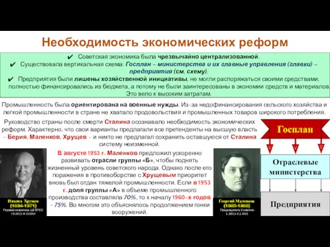 В августе 1953 г. Маленков предложил ускоренно развивать отрасли группы