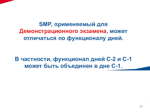 SMP, применяемый для Демонстрационного экзамена, может отличаться по функционалу дней.