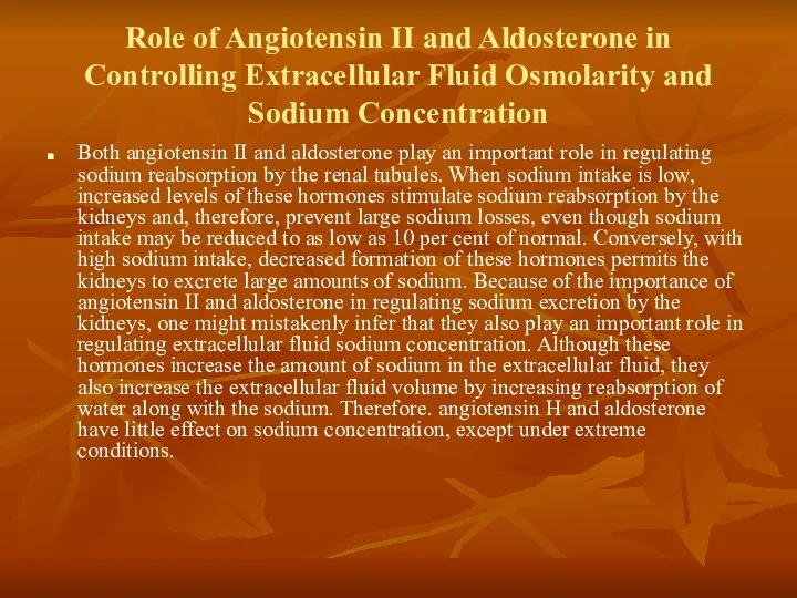Role of Angiotensin II and Aldosterone in Controlling Extracellular Fluid Osmolarity and Sodium