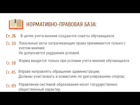 НОРМАТИВНО-ПРАВОВАЯ БАЗА: В целях учета мнения создаются советы обучающихся. Локальные