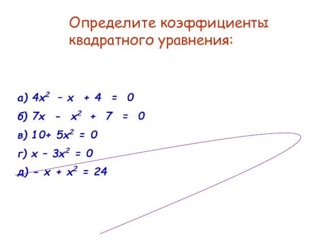 а) 4х2 – х + 4 = 0 б) 7х