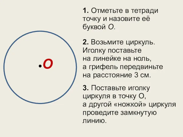 1. Отметьте в тетради точку и назовите её буквой О.