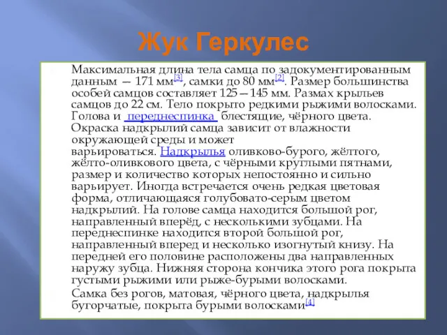 Жук Геркулес Максимальная длина тела самца по задокументированным данным —