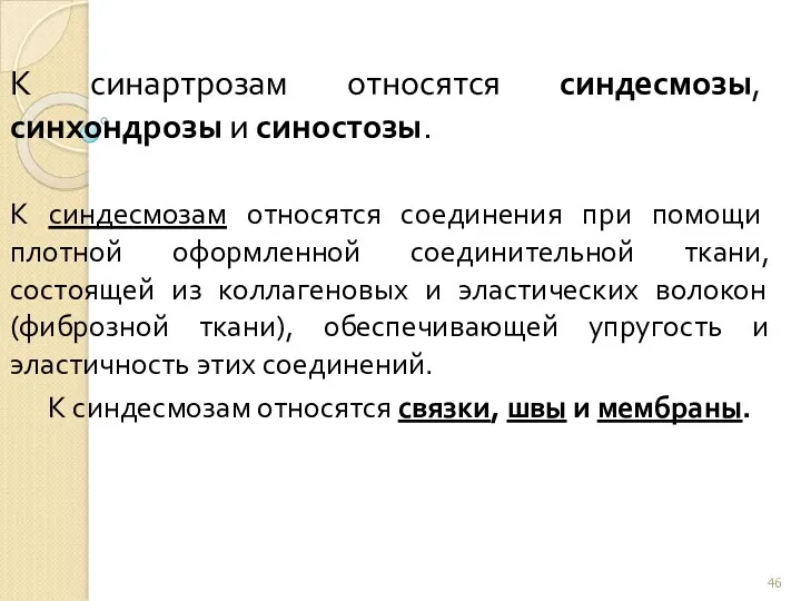 К синартрозам относятся синдесмозы, синхондрозы и синостозы. К синдесмозам относятся