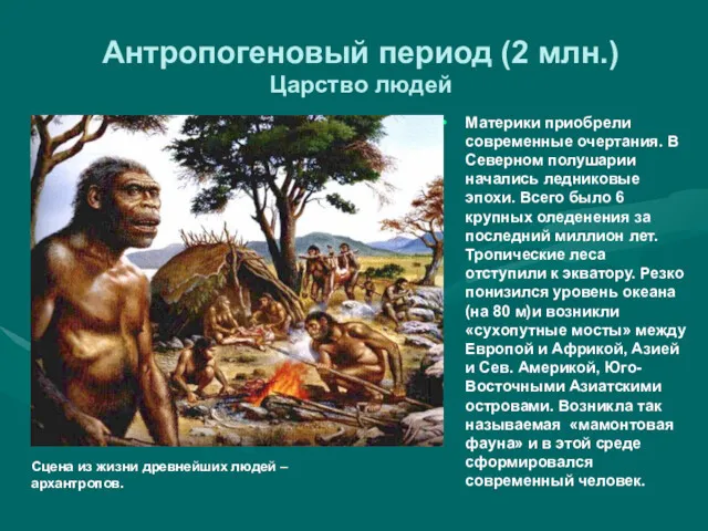 Антропогеновый период (2 млн.) Царство людей Материки приобрели современные очертания.