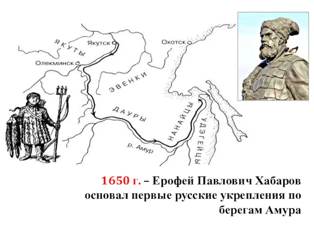 1650 г. – Ерофей Павлович Хабаров основал первые русские укрепления по берегам Амура