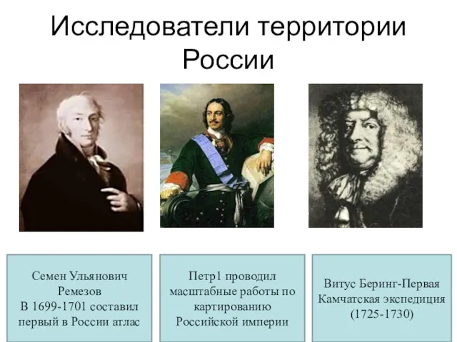 Исследователи территории России Семен Ульянович Ремезов В 1699-1701 составил первый