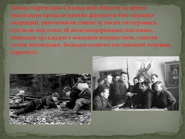 Только партизаны Сталинской области за время оккупации провели против фашистов