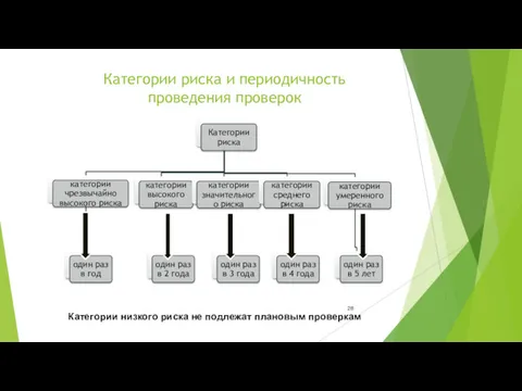 Категории риска и периодичность проведения проверок Категории низкого риска не подлежат плановым проверкам