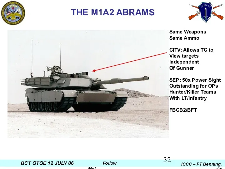 THE M1A2 ABRAMS Same Weapons Same Ammo CITV: Allows TC to View targets