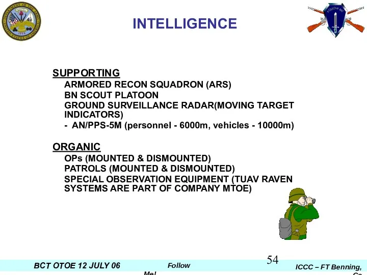 INTELLIGENCE SUPPORTING ARMORED RECON SQUADRON (ARS) BN SCOUT PLATOON GROUND SURVEILLANCE RADAR(MOVING TARGET