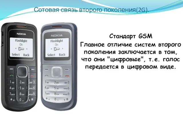 Сотовая связь второго поколения(2G). Стандарт GSM Главное отличие систем второго