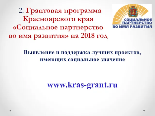 2. Грантовая программа Красноярского края «Социальное партнерство во имя развития»