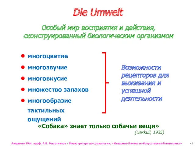 Die Umwelt Особый мир восприятия и действия, сконструированный биологическим организмом