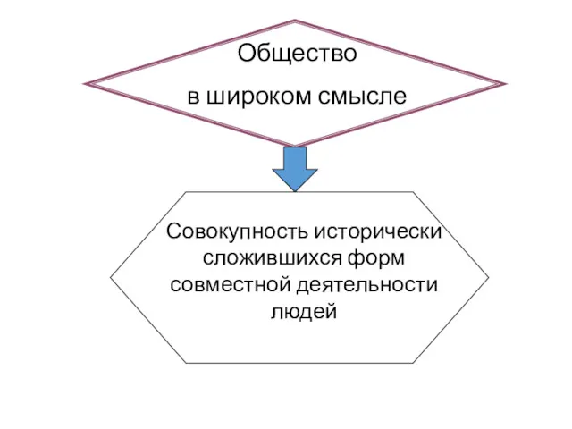 Общество в широком смысле Совокупность исторически сложившихся форм совместной деятельности людей