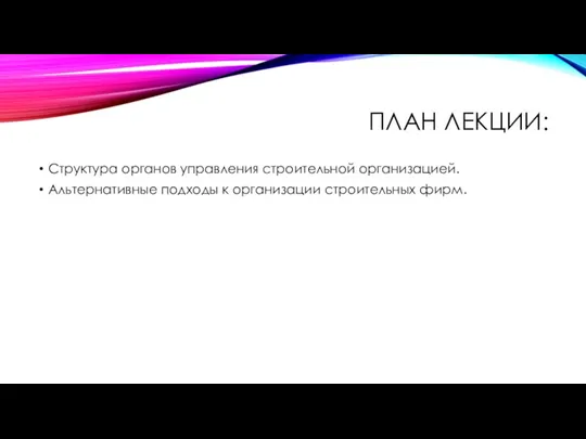 ПЛАН ЛЕКЦИИ: Структура органов управления строительной организацией. Альтернативные подходы к организации строительных фирм.