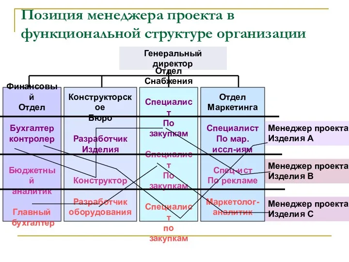 Позиция менеджера проекта в функциональной структуре организации Генеральный директор Финансовый