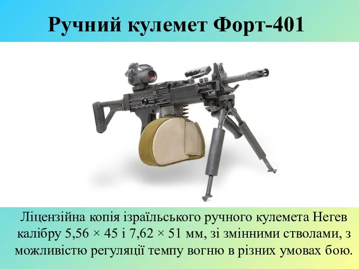 Ручний кулемет Форт-401 Ліцензійна копія ізраїльського ручного кулемета Негев калібру 5,56 × 45