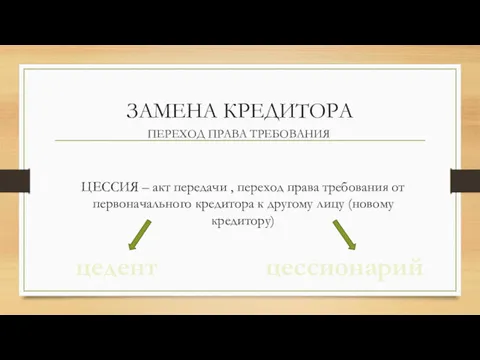 ЗАМЕНА КРЕДИТОРА ПЕРЕХОД ПРАВА ТРЕБОВАНИЯ ЦЕССИЯ – акт передачи ,