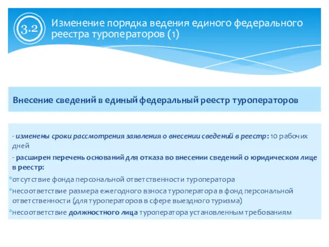 Изменение порядка ведения единого федерального реестра туроператоров (1) Внесение сведений