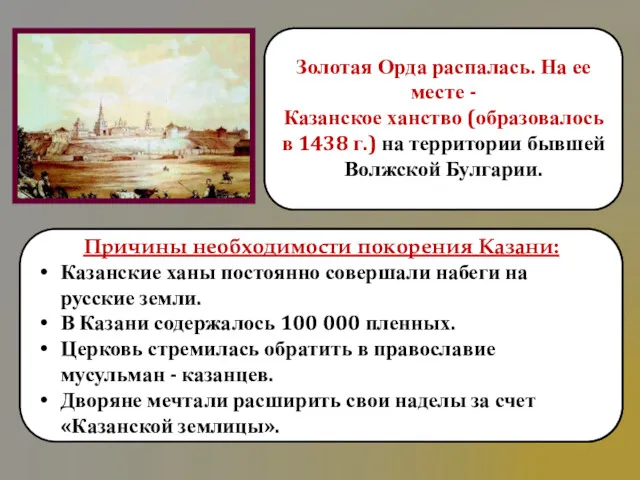 Золотая Орда распалась. На ее месте - Казанское ханство (образовалось