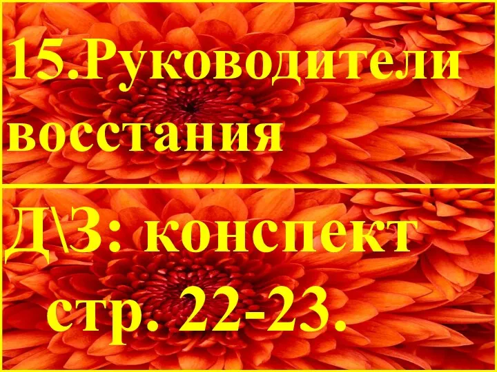 15.Руководители восстания Д\З: конспект стр. 22-23.